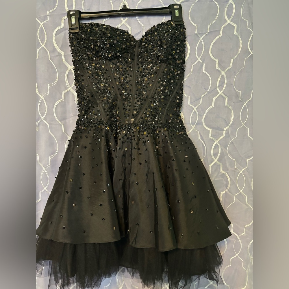 Black Strapless Beaded Dress